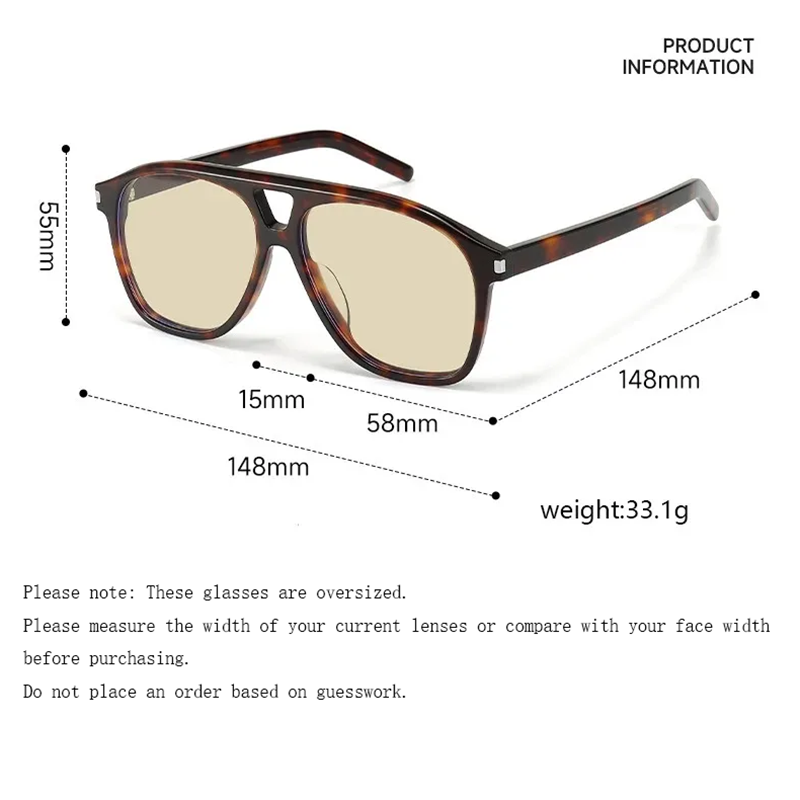 Lunettes de soleil oversize en acétate pour hommes, grande taille 58 mm, verres larges, monture pilote tendance pour femmes, protection UV400, pour visages larges