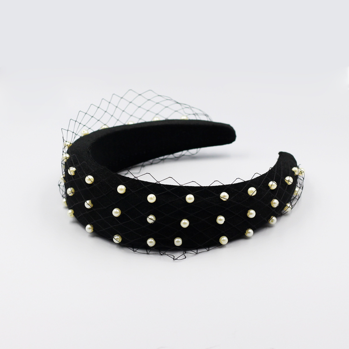 Bandeau rembourré avec voile pour femmes, bandeau de perles de mariée, large bandeau pour cheveux, couvre-chef pour fête de mariage, Showgirl