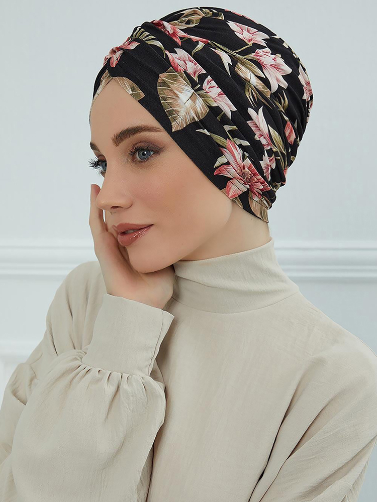 Turban instantané à fleurs pour femmes musulmanes, casquette Hijab islamique de turquie, couvre-chef arabe, écharpe de tête, accessoires pour cheveux, chapeau