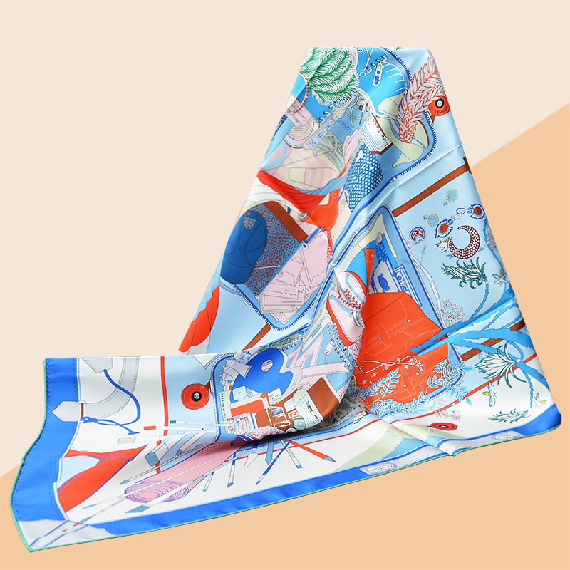 Printemps nouveaux vêtements pour hommes et femmes 90*90 écharpe carrée "M90F248" diagonale peint par pulvérisation bord roulé à la main