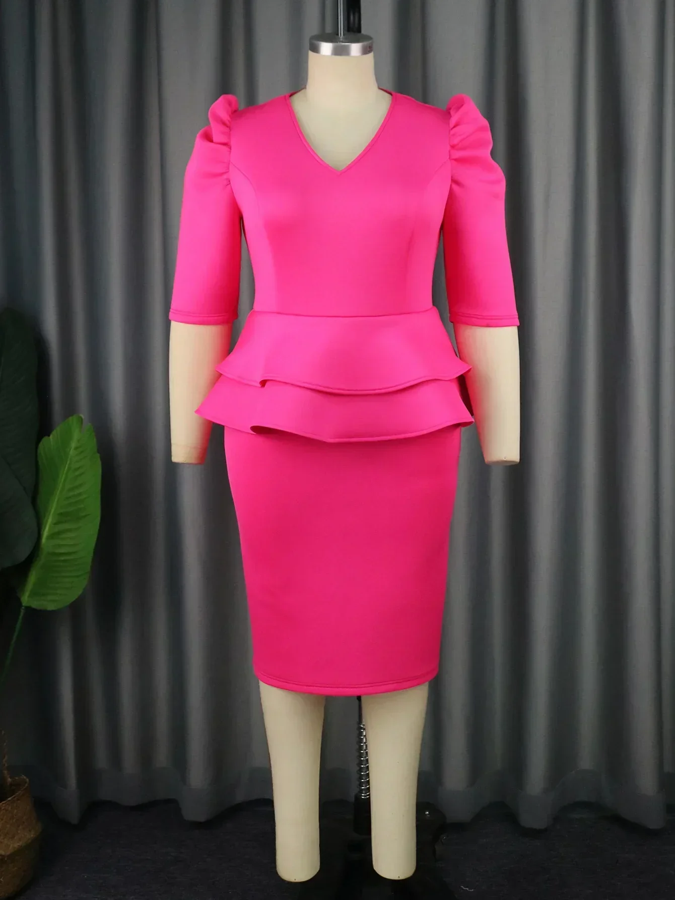 Robe d'église élégante pour femmes, à volants, péplum, taille, couverture du ventre, grande taille, col en V, gaine, occasions formelles, événement de Cocktail, invité de mariage