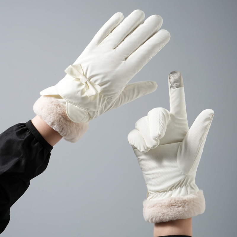 Gants chauds d'hiver pour femmes, en velours épais, imperméables, coupe-vent, nœud mignon, pour étudiant, cyclisme en plein air, écran tactile, gants de Ski