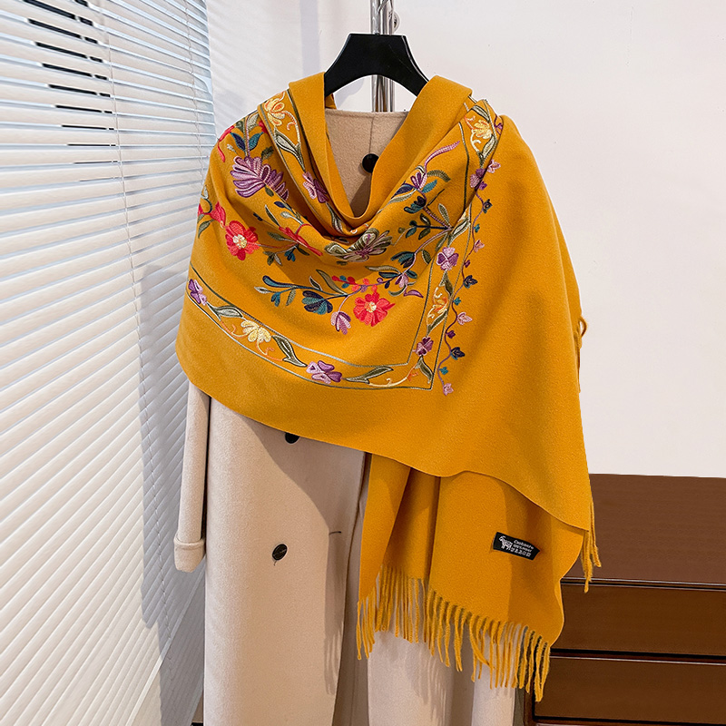 Luxe hiver broderie cachemire écharpe femmes nouveau Design chaud Pashmina couverture Poncho foulards femme châle épais Foulard Bufanda