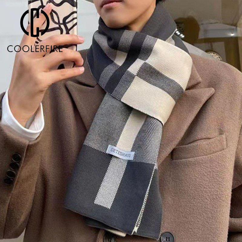 Écharpe d'hiver pour homme, chaude et décontractée, de marque, en tricot, patchwork, laine et cachemire, châle, AC2228