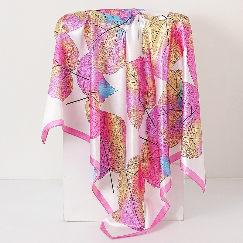 Foulard carré en Satin de soie pour femmes, imprimé floral, châle, mode, bandeau pour dames, bandes de cheveux, enveloppes, Hijab, Bandana, 90cm