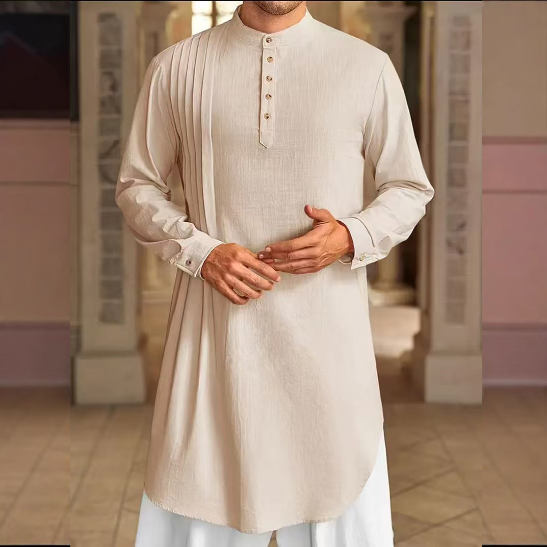 Robe musulmane pour hommes vêtements à manches longues 100% coton pull caftan Robe hommes Jubba Thobe Pakistan saoudien arabe Caftan haut islamique