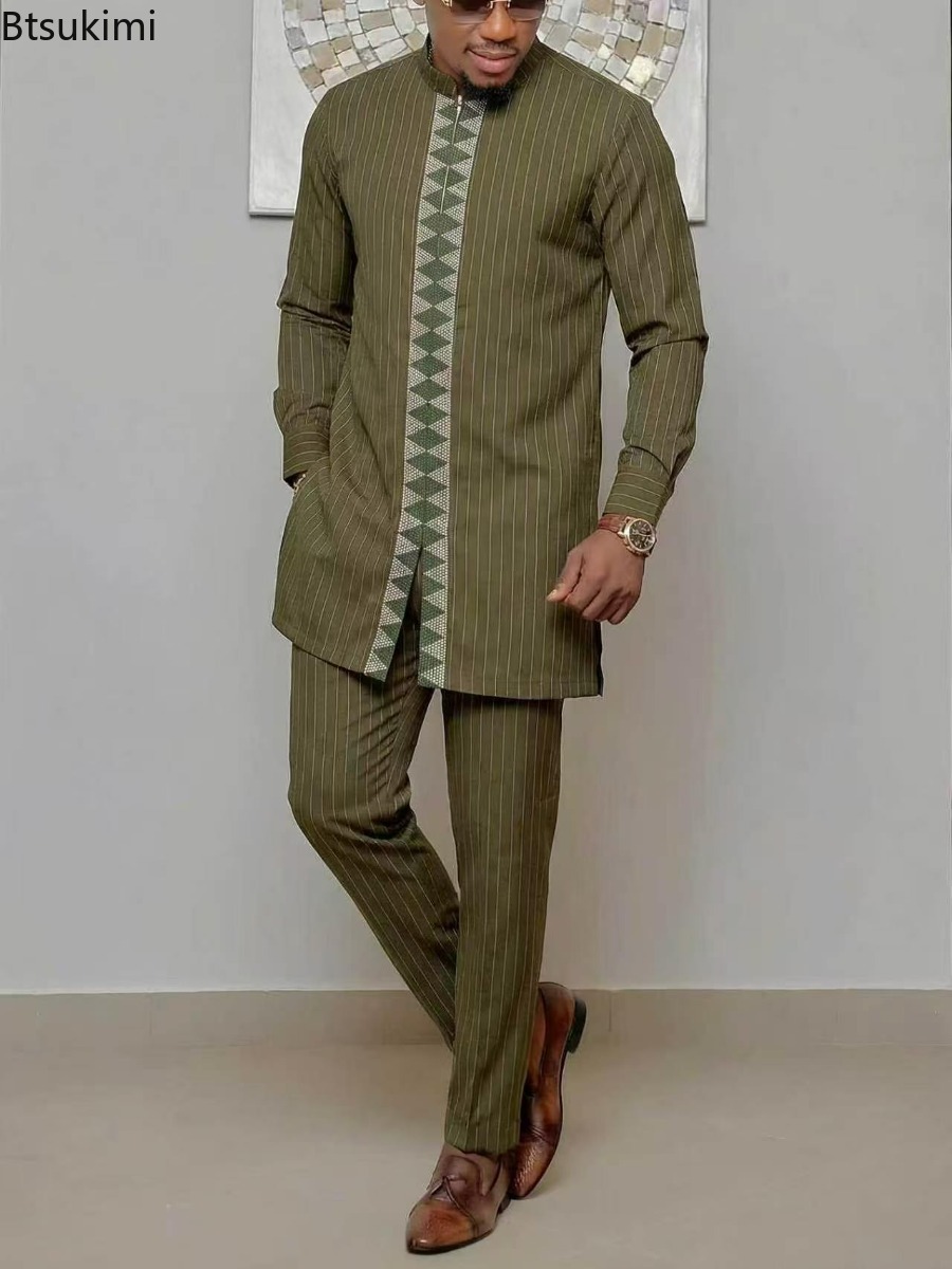 Ensemble deux pièces Kaftan pour homme, tenues de mariage Kaunda, vêtements ethniques africains traditionnels décontractés, vêtements musulmans, haut et pantalon pour homme, nouveauté