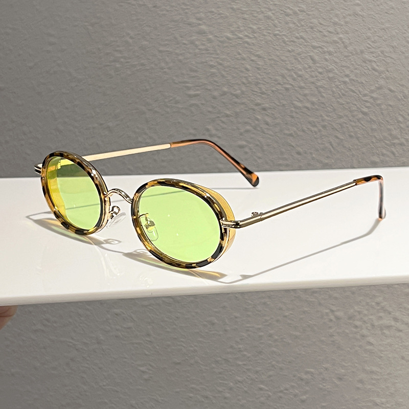Lunettes de soleil ovales style coréen Hip Hop Punk pour femmes et hommes, mode luxe, motif léopard, couleur champagne, rétro, pour la conduite en extérieur