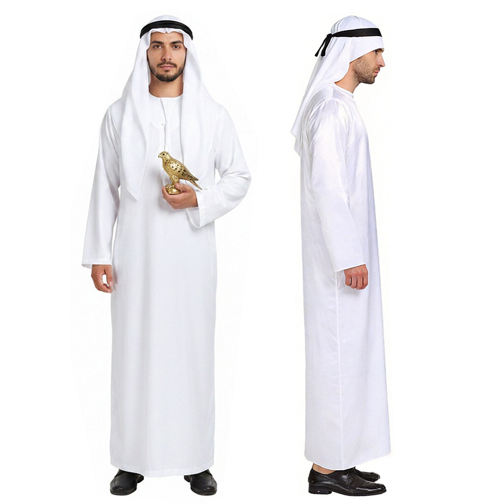 Ensemble Robe et Foulard Arabe des Émirats Arabes Unis pour Hommes, Costume de Cosplay Moyen-Oriental, Vêtements Musulmans de Dubaï, Combinaison Blanche Ample, Costumes Abaya