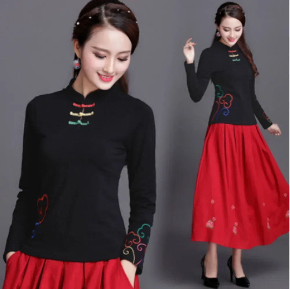 Style ethnique Streetwear mode décontracté femmes vêtements chemises pour femmes Vintage vêtements t-shirt Y2k haut femmes vêtements broderie