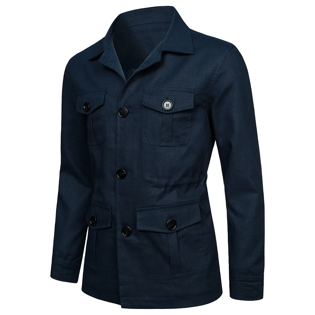 Veste à simple boutonnage pour hommes avec poches, col rabattu, manches longues, épissure régulière décontractée, manteau monochrome, automne, hiver
