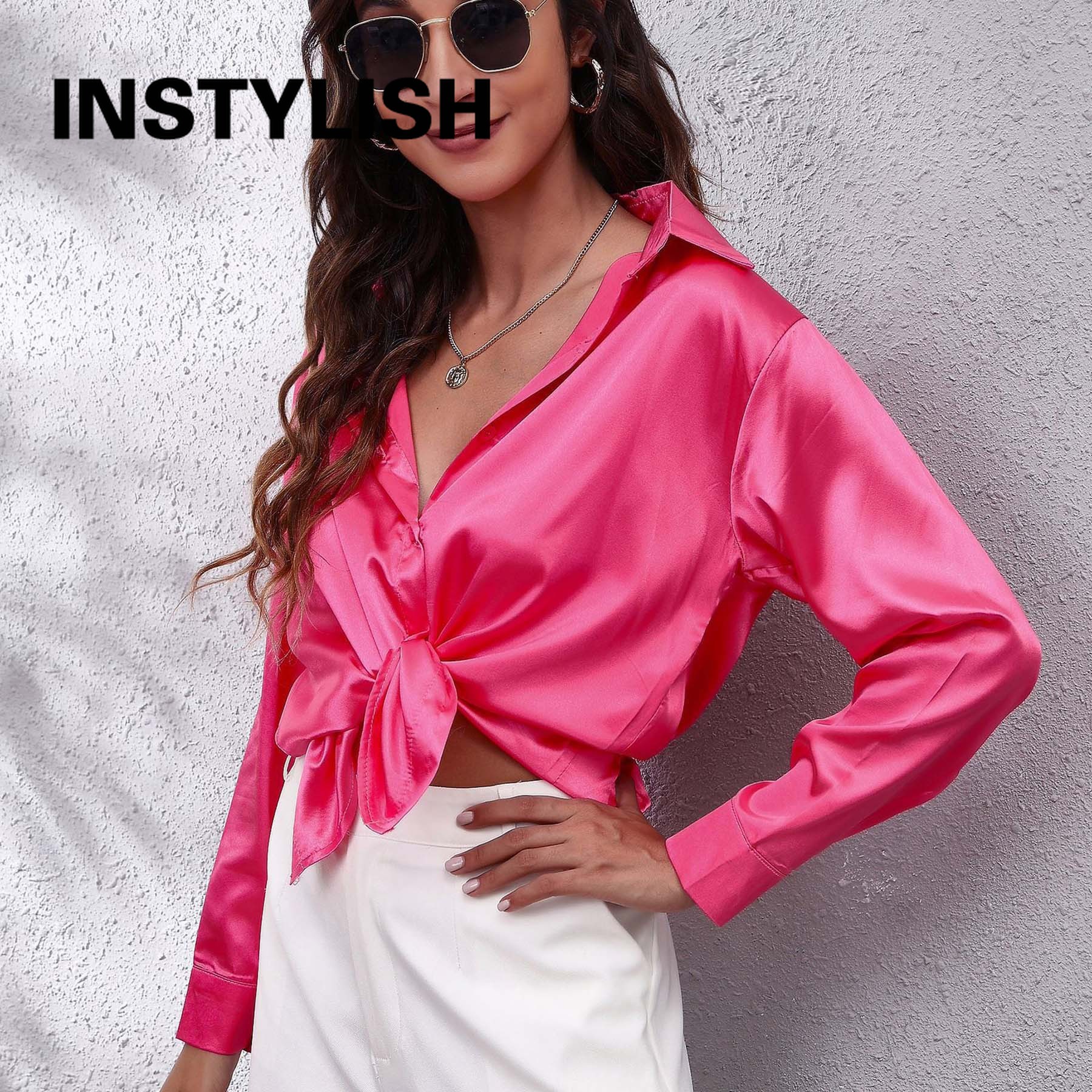 Chemise en satin élégante pour femmes, chemisier décontracté à manches longues en fausse soie, haut de bureau pour femmes, vêtements simples et polyvalents pour le printemps et l'été
