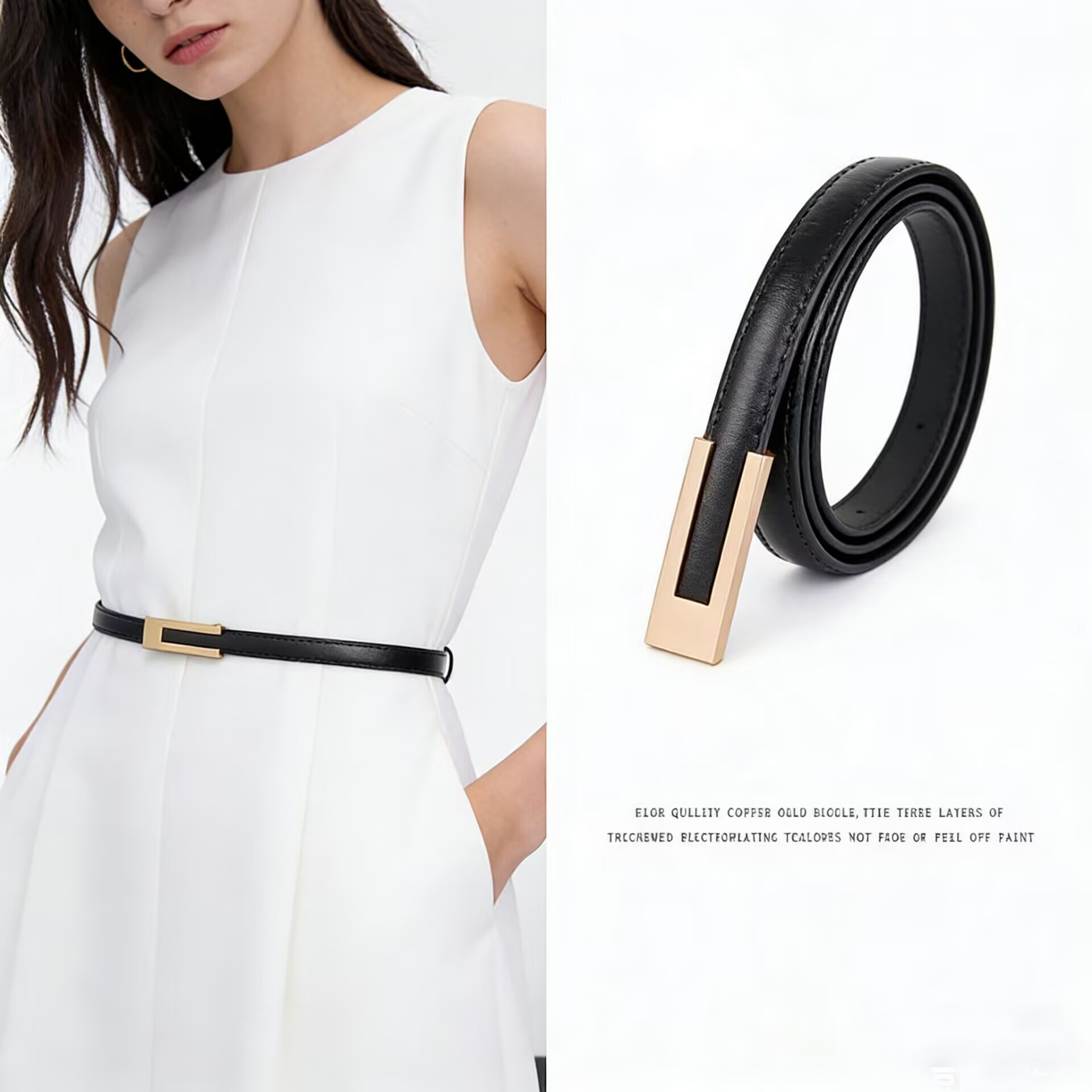 Ceinture en cuir de vachette pour femmes ; Ceinture fine pour la taille ; Décoration polyvalente ; Robe amincissante ; Accessoire de costume ; Ceinture pour femmes