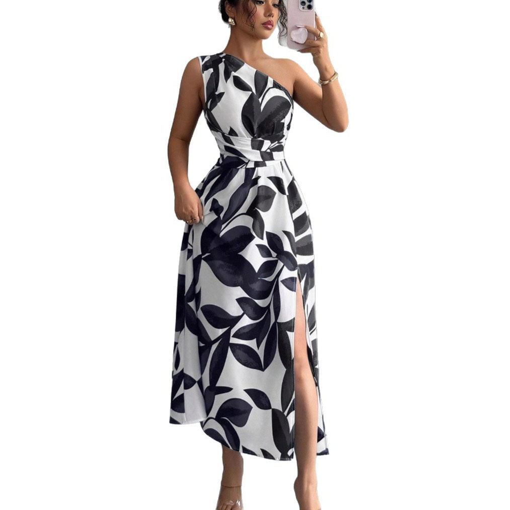 Robes pour femmes, nouvelle collection été, sans manches, col asymétrique, robe slim pour femmes, imprimé élégant, robe A-LINE, Vestidos De Verano Mujer