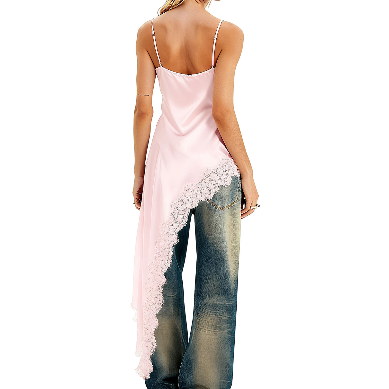 Femmes Boho Vintage Sexy Satin dentelle garniture Patchwork Camisole sans manches dos nu Spaghetti sangle fluide sortir plage fête réservoirs