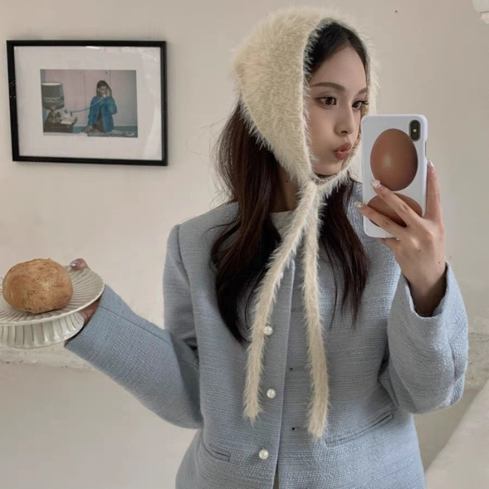 Écharpe triangulaire en fourrure de vison pour garder les cheveux au chaud, couverture à lacets, bande de sauna, style français, mode hivernale