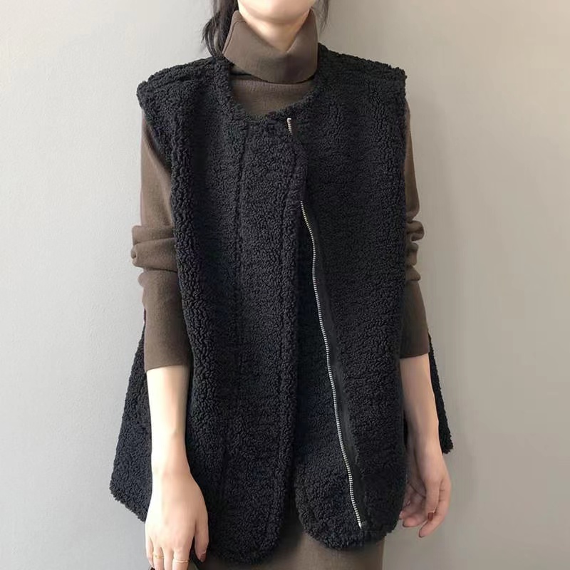Veste en émail en laine d'agneau pour femme, manteau en fibre de fourrure de cerf, vestes zippées décontractées pour femme, port double face, coréen, automne, hiver