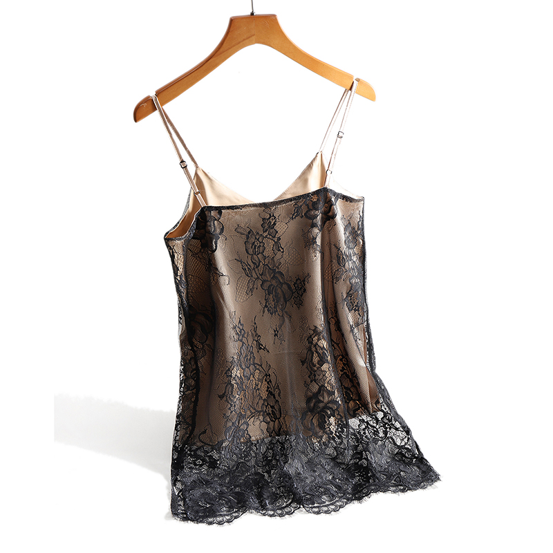 Sexy dentelle Spaghetti sangle haut femmes licou col en V basique Cami sans manches Satin soie débardeurs été Camisole grande taille