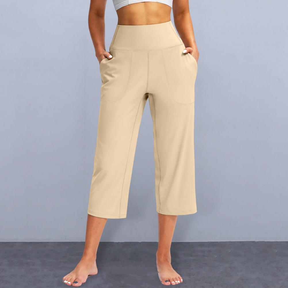 Femmes élastique taille haute 3/4 pantalon décontracté coupe active large Capris jambe pantalon pantalon avec poches pantalon pour femmes pantalons pour femmes