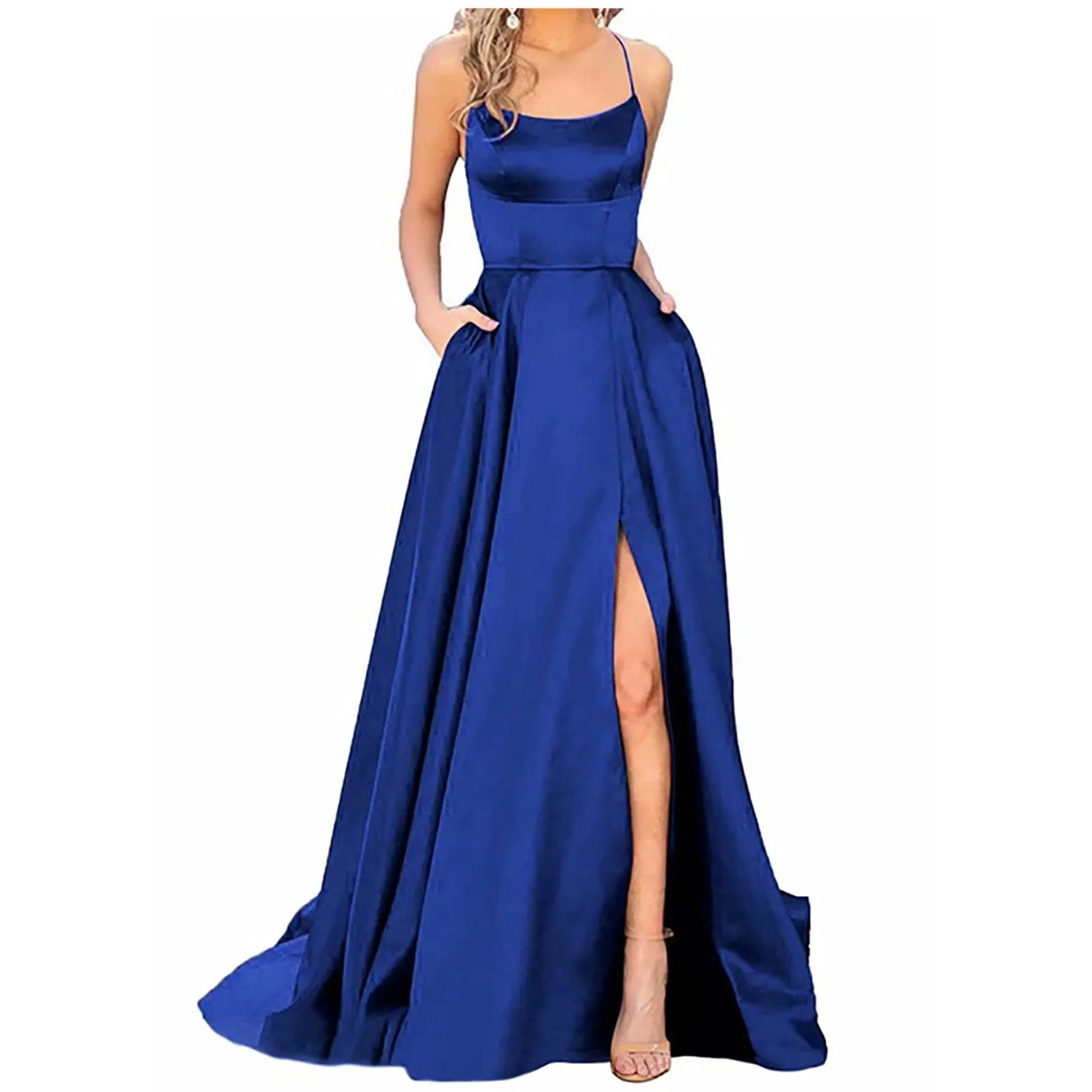 Robe de demoiselle d'honneur bleu marine pour mariages, pour invités de femmes, Sexy, bretelles Spaghetti fendues, robes de bal longues, 2024