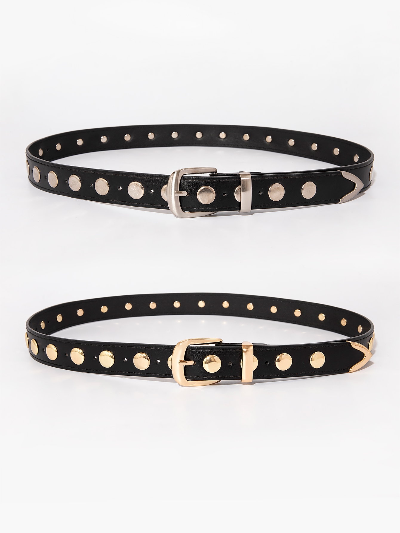 Ceinture à boucle ardillon à rivets ronds punk y2k pour femmes, or et argent pour jeans, une ceinture décorative polyvalente adaptée aux voyages quotidiens
