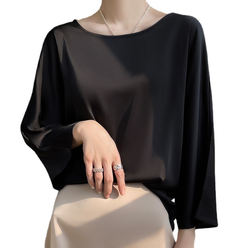 T-Shirt en soie pour femmes, coupe ample, haut en soie de mûrier, manches courtes, surdimensionné, chemise en soie à sept manches, Style de trajet élégant, été