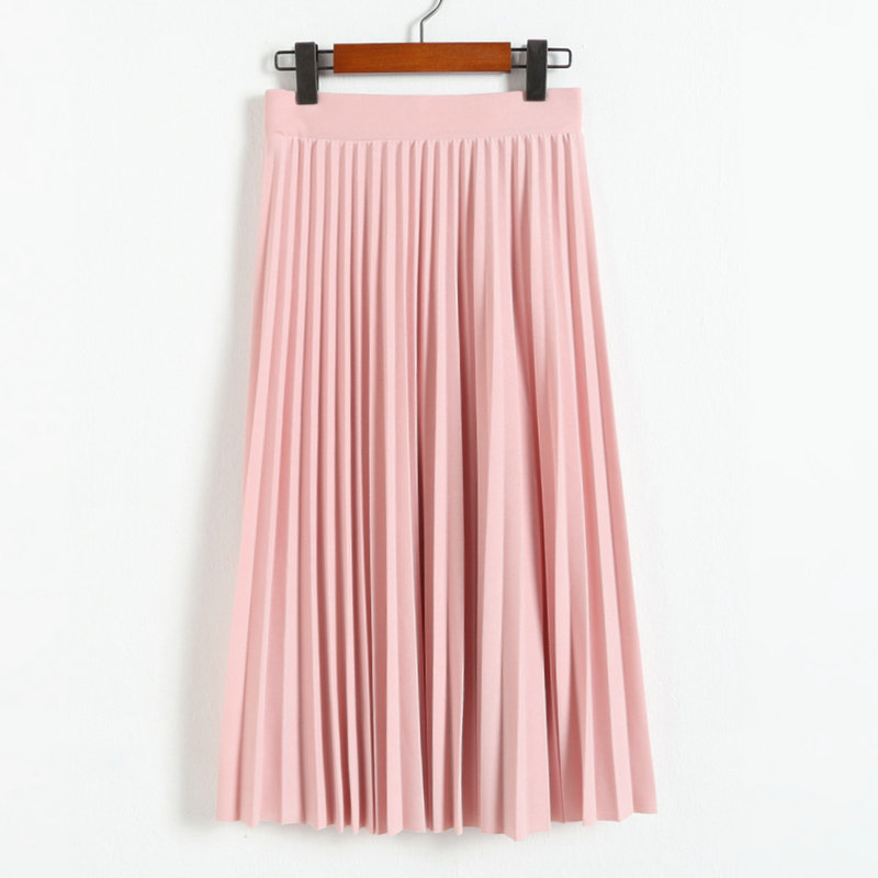 Jupe plissée en mousseline de soie pour femme, taille haute, couleur unie, longueur mi-mollet, vêtements assortis, jupes épaisses extensibles décontractées pour dames, mode