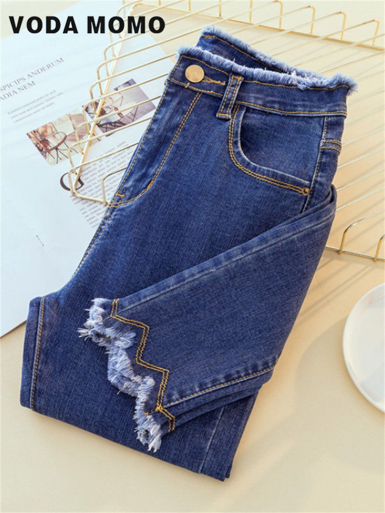 Jean en denim noir pour femmes, pantalon moulant, bas de commande