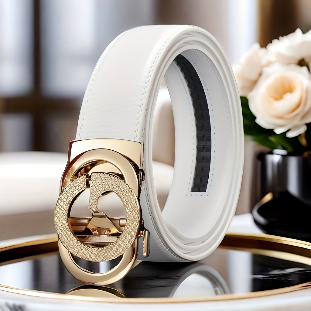 Ceinture blanche avec boucle automatique pour hommes, adaptée aux vêtements d'affaires et décontractés, un cadeau formel pour mari et père pour hommes