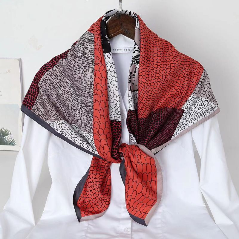Foulard carré de haute qualité pour femme, bandana en twill effet soie, foulard de luxe pour cheveux et cou, idéal pour le bureau, l'hôtel, les serveurs et les hôtesses de l'air, 90*90cm