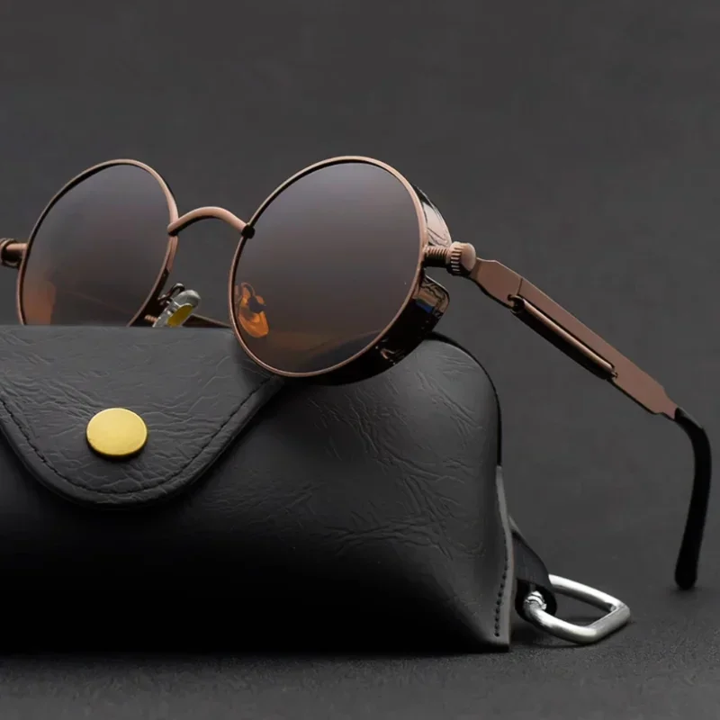 Lunettes de soleil steampunk classiques pour hommes et femmes, monture ronde en métal rétro, lunettes de soleil UV400