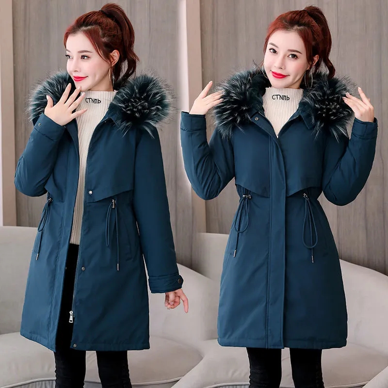 Veste d'hiver femmes Parka 2022 nouveau col de fourrure manteau Long doublure en laine veste à capuche épais chaud vêtements de neige rembourré Parka vêtements M-6XL