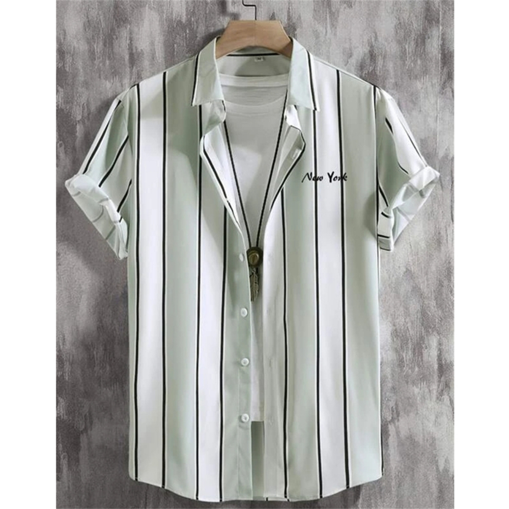Chemises Hawaïennes pour Hommes Imprimé Rayé 3D Manches Courtes Été Décontracté Ample Tendance Simple Vêtements Homme Grande Taille