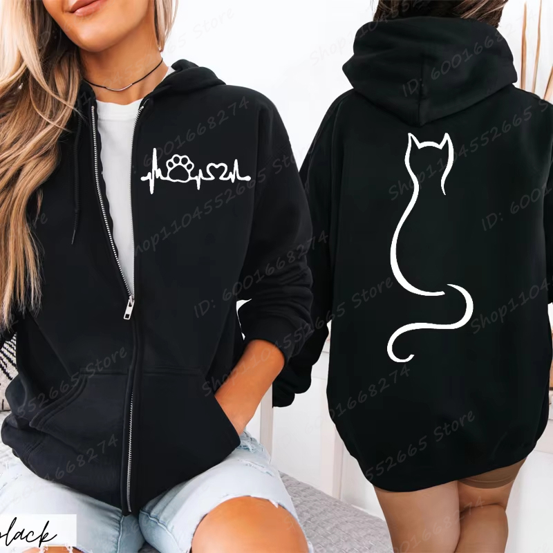 Femmes veste à capuche avec fermeture éclair automne hiver nouveau chat mignon battement de chaleur ligne sweat à capuche imprimé Hip Hop Streetwear femmes veste zippée manteau vêtements