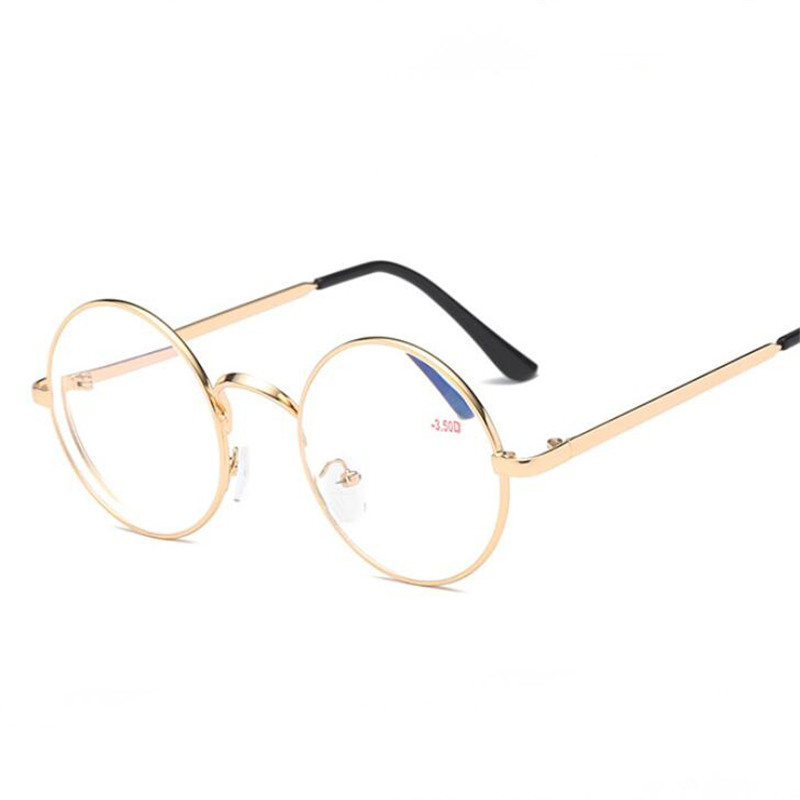 Lunettes rondes en métal pour myopie, monture dorée, avec degrés, pour femmes et hommes, Anti-lumière bleue, lunettes de Prescription à courte vue-1.0 -1.5 à-4.0