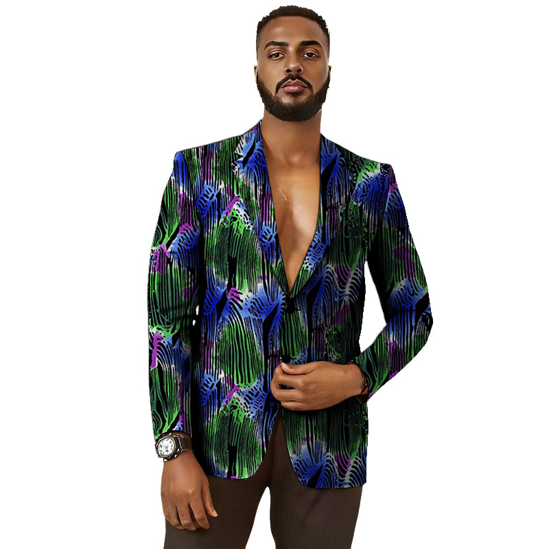 Blazer Homme Design Original, Veste de Costume Sur Mesure Style Africain, Imprimé Wax Vintage, Idéal pour Mariage et Soirée