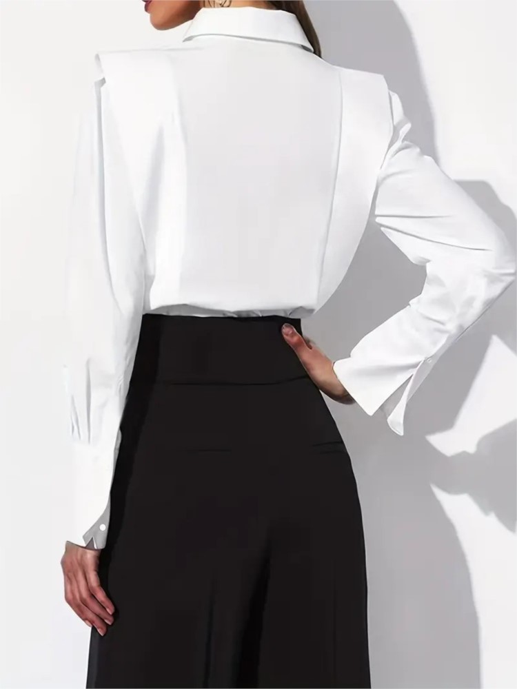 Mode chemise blanche pour les femmes décontracté solide à manches longues col rabattu bouton dessus de chemise dame bureau vêtements pour femmes nouveau 2025