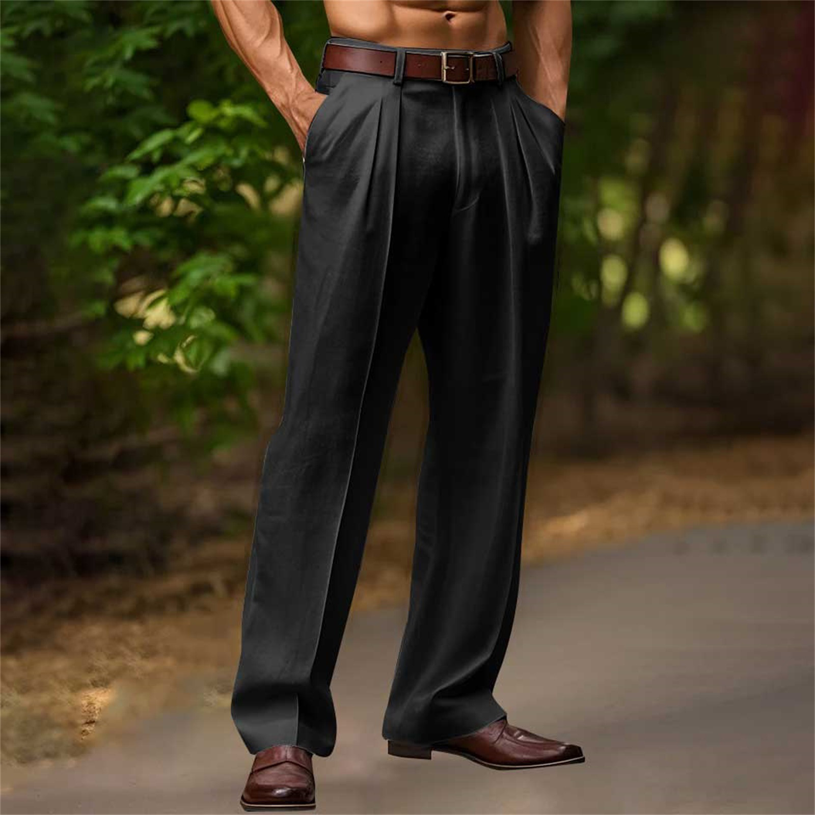 Pantalon de Costume Homme Décontracté Couleur Unie Coupe Classique Plissé Devant Moderne Formel Business