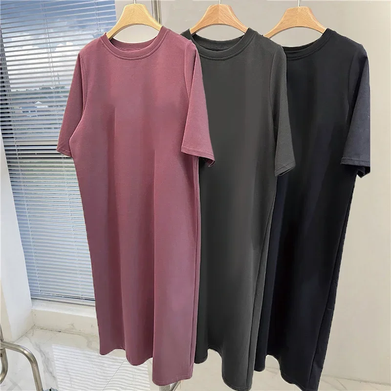 Robe ample décontractée, couleur unie, confortable, grande taille, chemise à manches courtes, robes longues d'été pour la maison