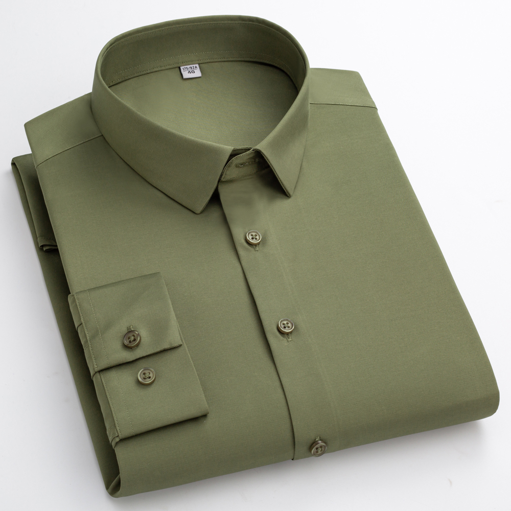Chemise élégante à manches longues pour hommes, couleur unie, sensation de soie, légèrement extensible, parfaite pour les occasions formelles et les événements décontractés du week-end