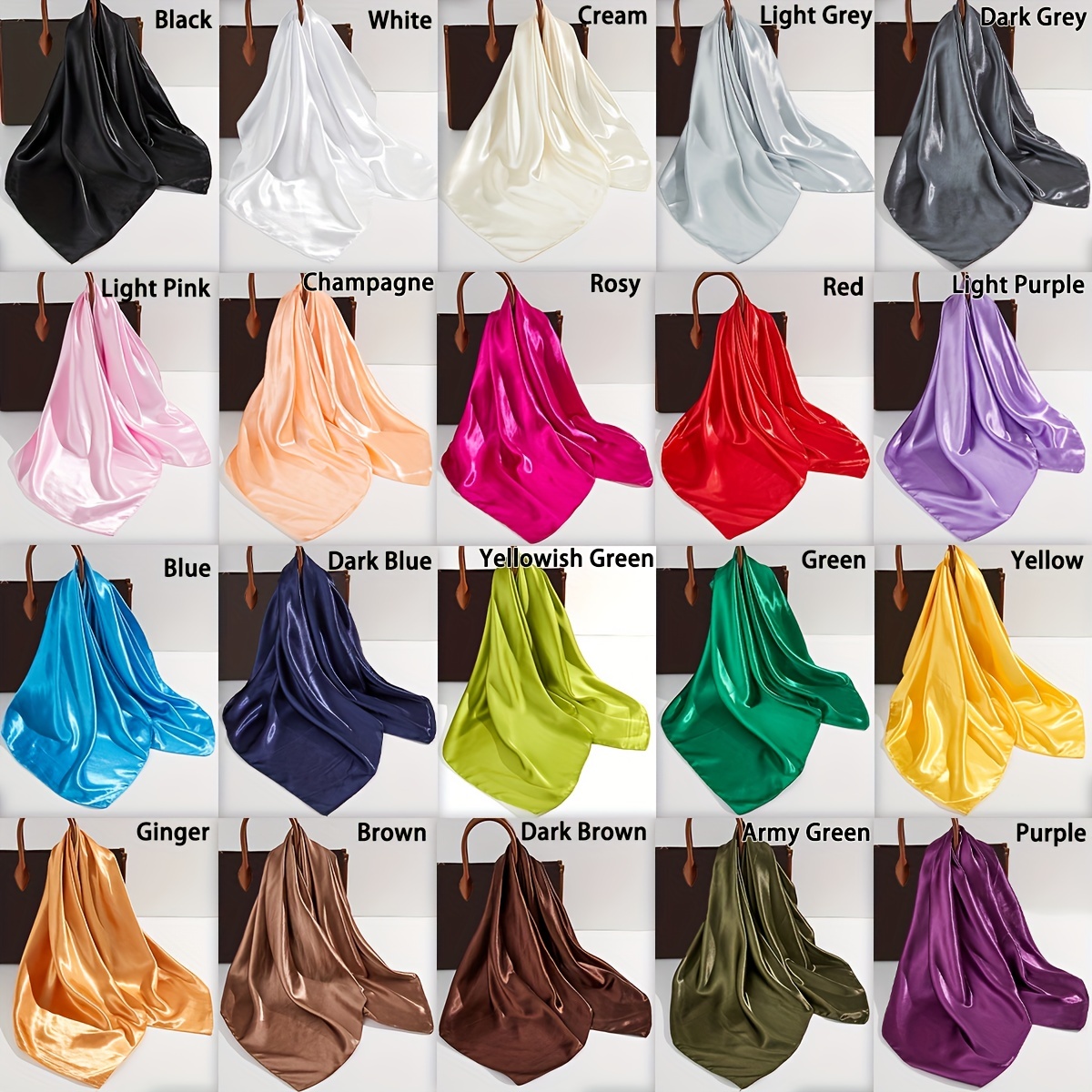 Grand Bandana classique en Satin pour femmes, couleur unie, carré, Imitation soie, coupe-vent, châle, accessoires pour cheveux