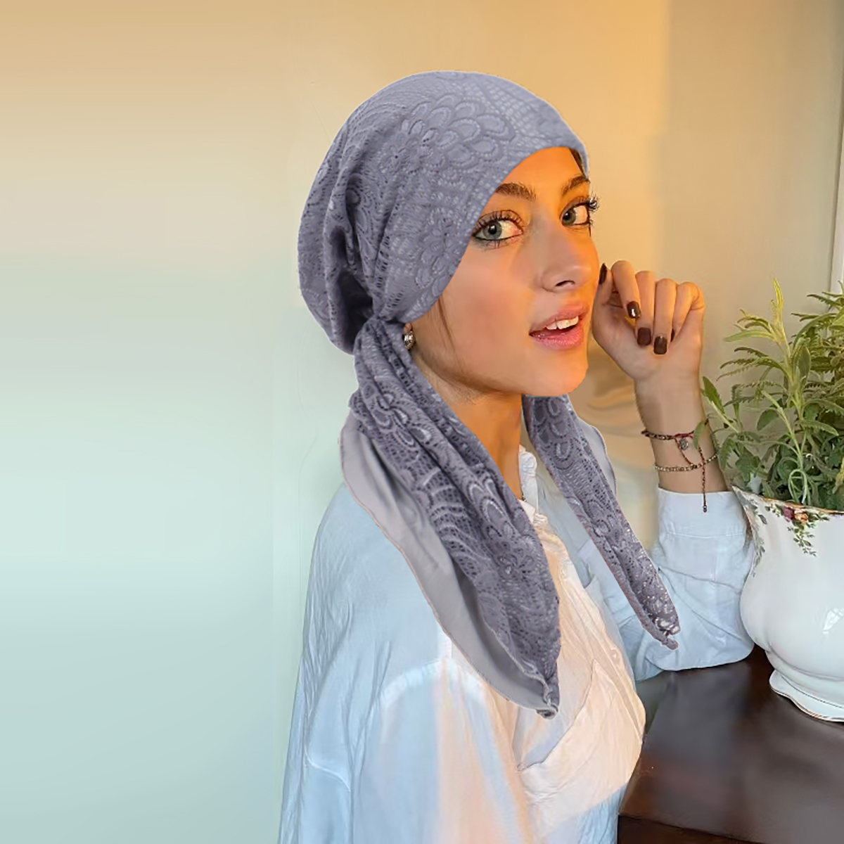 Double couche dentelle femmes Hijab doux élastique plissé tête écharpe casquette respirant cheveux casquette à la mode Turban Bonnet