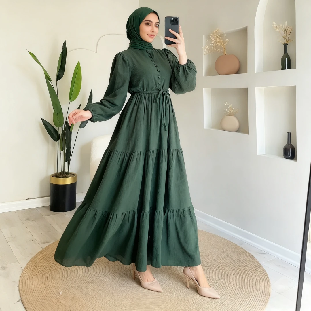 Eid femmes musulmanes Robe Abaya solide simple boutonnage fête Jalabiya Ramadan robes longues robes Largos caftan arabe longue Robe