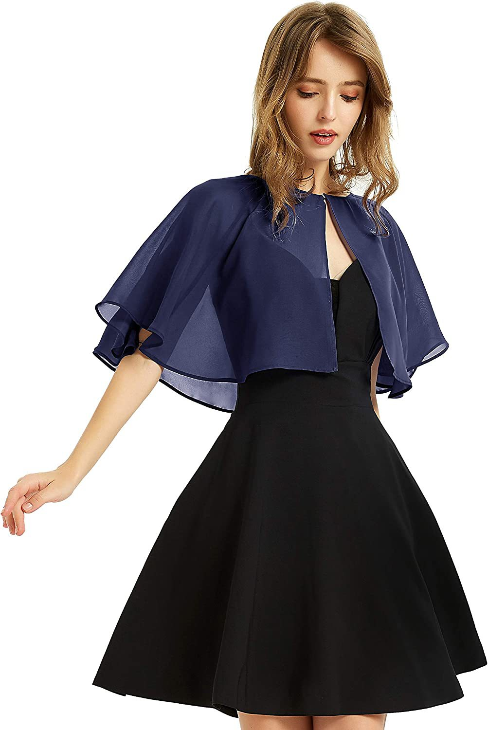 Boléro élégant en mousseline de soie pour femme – Cardigan à manches courtes et devant ouvert pour robes de mariée et de soirée