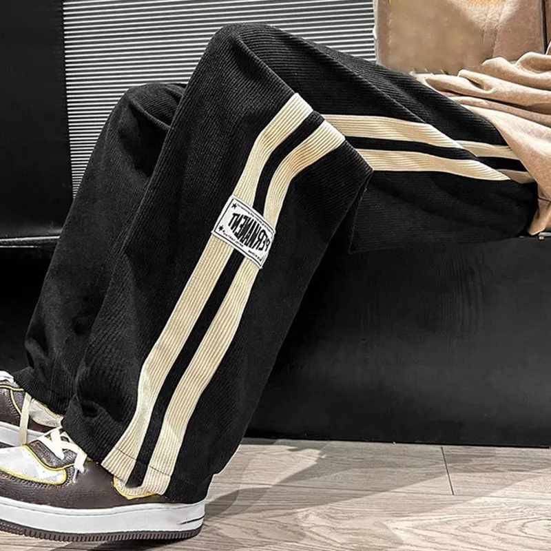 Pantalon décontracté en velours côtelé pour hommes, salopette ample de Style coréen, pantalon droit à jambes larges, Streetwear pour Couple, nouveau pantalon de survêtement, 2024