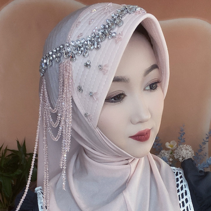 Foulard africain pour femmes, éponge à bord souple, pratique, couvre-tête avec pompon en diamant, perles de luxe, chapeau Hijab pour filles