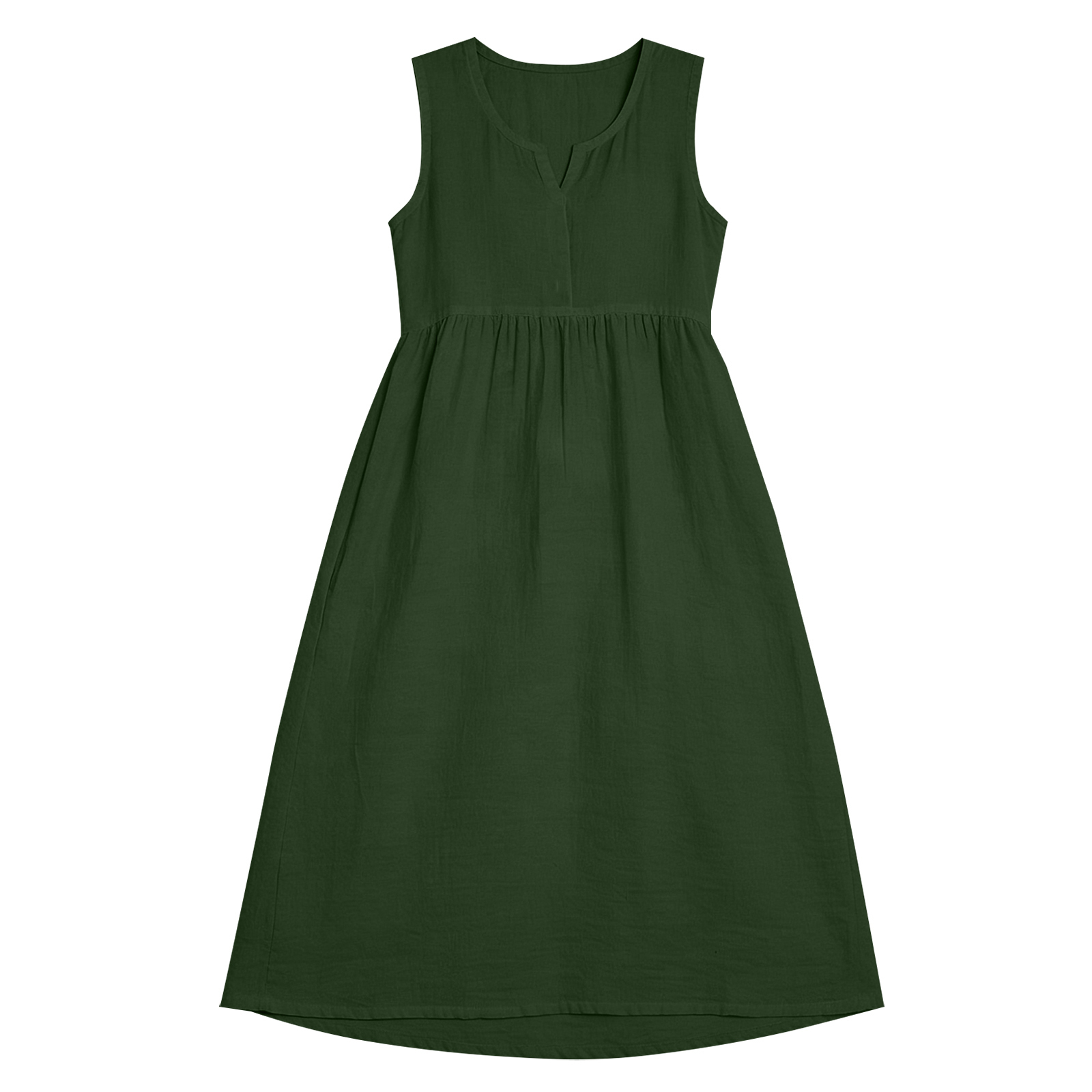 Robe midi en coton pour femmes, avec poches latérales, sans manches, col rond, taille haute, ample, décontractée, couleur unie, robe de plage, été