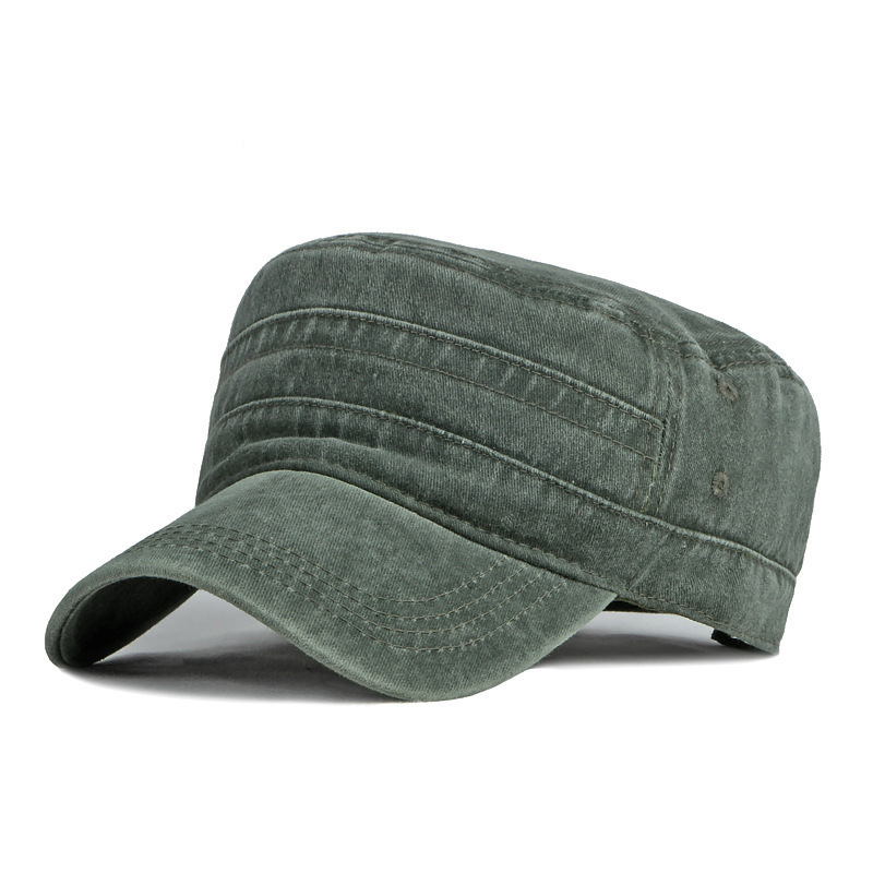 Chapeau Militaire Printemps-Été à Bord Court pour Hommes et Femmes, Casquette Plate Rétro en Coton Lavé pour Grande Taille, Protection Solaire, Chapeau de Pêche
