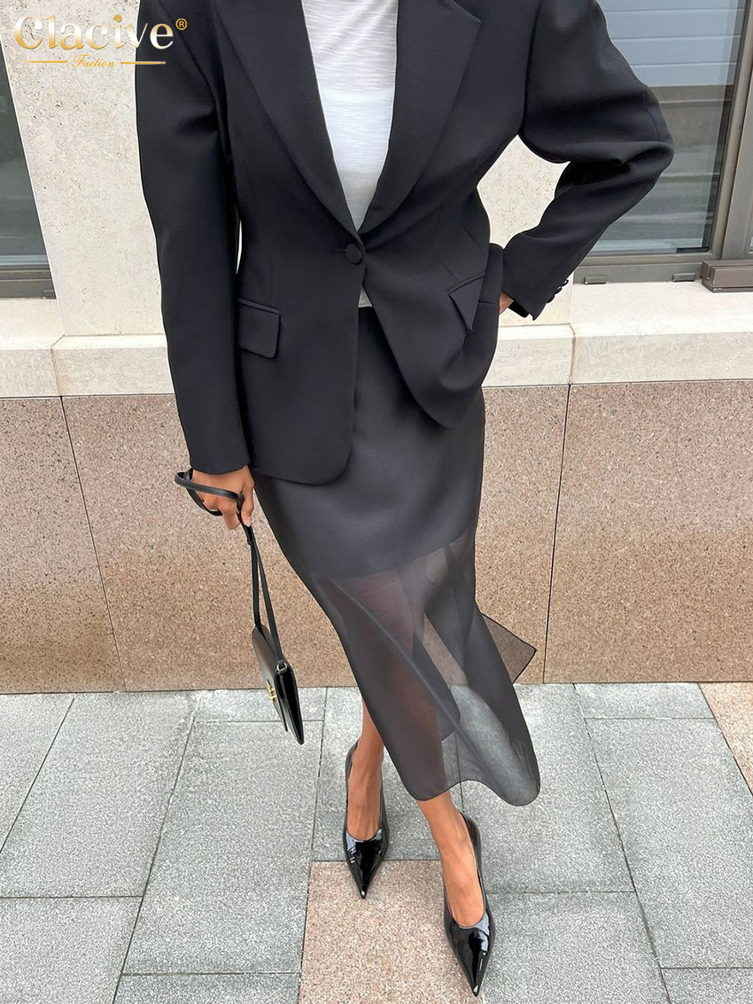 Clacive mode ample noir femmes jupe décontracté taille haute cheville longueur jupes élégant classique maille épissé jupe femme vêtements
