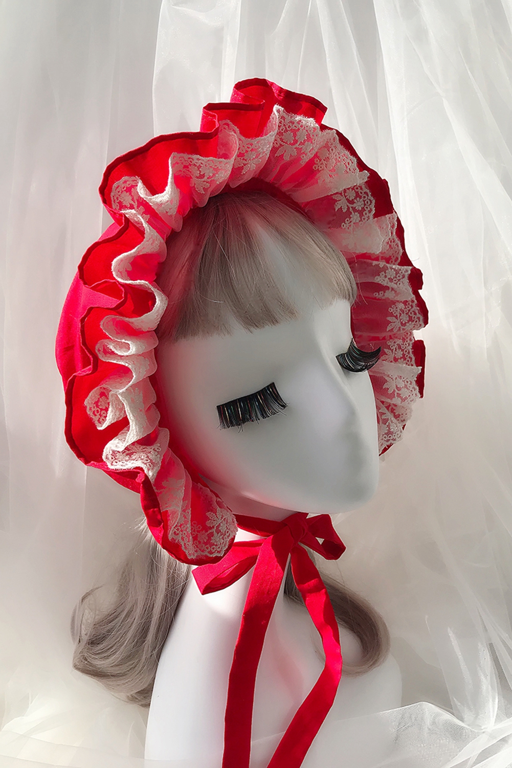 Chapeau Bonnet Lolita à Volants pour Femme, Style Victorien Médiéval Vintage, Chapeau de Soubrette Cosplay Ajustable à Lacets, Casquette Citrouille